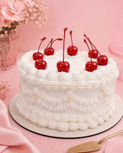 Bolo branco artesanal decorado com cerejas